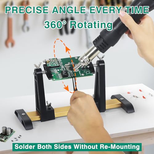 EOOKU Circuit Board Holder Helping Hands and Soldering Iron Stand for Soldering and Repair, Adjustable 360° Rotation, Potable, Space-Saving and Aluminum Base, Durable for Crafting, Electronics PCB
