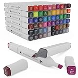 HUASHENG 60-color Markers, Dual Tips Permanent Art Markers for Kids, Highlighter Pen Sketch Markers for Drawing Sketching Adult Coloring (8001-60)