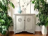 OPIUM OUTLET Cómoda aparador armario armario de boda muebles de madera chino asiático oriental vintage colonial tallas gris claro