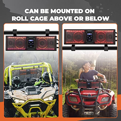 KEMIMOTO UTV Sound Bar 16 Inch ATV Speaker with RGB Lights BT V5.0 400W Max Amplified Marine-Grade IP65 Compatible with Polaris RZR, Can-Am, CFMOTO, Zforce, Teryx Fits 1.75" - 2.25" Roll Cage - Thumbnail 3