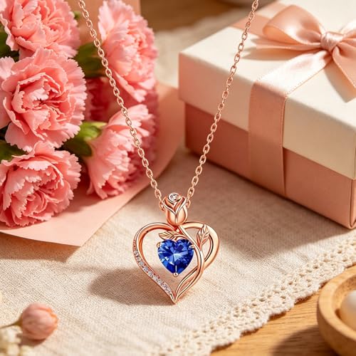 Image of Heart Birthstone Necklace for Women I Love You