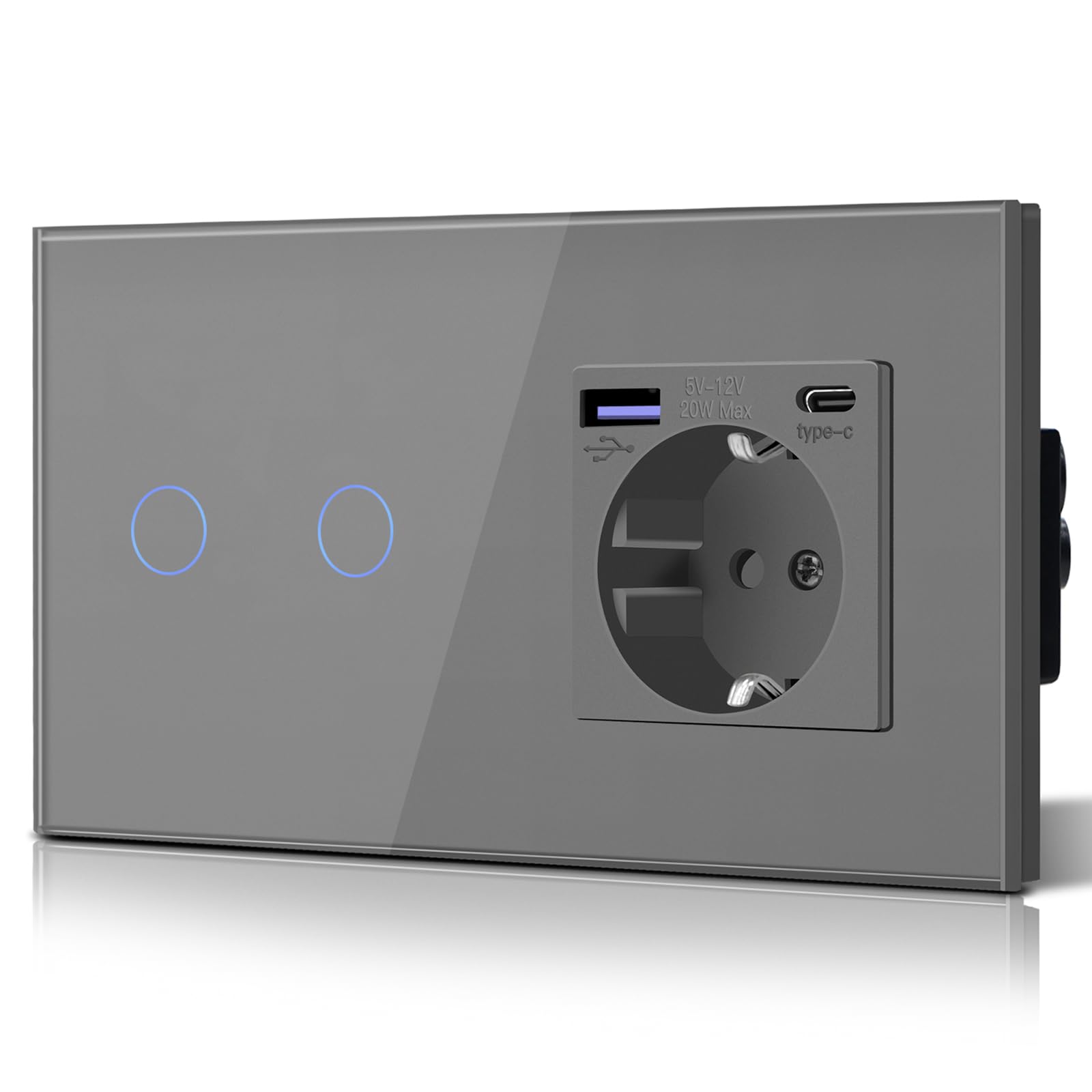 BSEED Enchufe Pared con 20W USB y Tipo C,Enchufe USB C de Cristal,Carga Rápida,3 en 1，Fácil Instalación,1 Enchufe,86mm Blanco — view 56