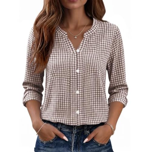 Rapbin Button Down Shirts for Women Casual Work Long Sleeve Cotton Blouses