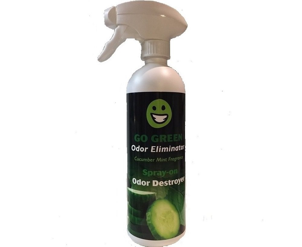 Go Green Odor Eliminator - 16 oz Spray - Remove Odor from Upholstery, Leather Couches, Chairs and Carpet - Pet Odors - Natural Cucumber Mint Enzymes neutralizers Odors. Pet and Child Safe