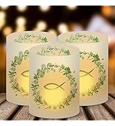 Wentsent 8 Stück Windlicht Tischlicht deko Fisch Eukalyptus, Kommunion, Konfirmation, Taufe, Gebu...