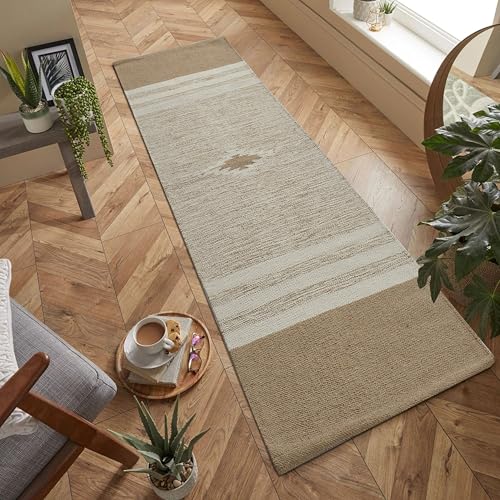 Image of Hand Woven 100% Natural Cotton Designer Rug|Kitchen Runner|Bedside Runner|Kitchen Mat|Carpet|Multiple uses for Balcony,Living Room,Bedroom,Size-22x60 Inches, (Beige)
