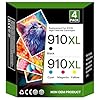 910XL – Cartuchos de tinta para impresoras HP (paquete de 4) de repuesto para cartuchos de tinta HP 910XL, paquete combinado para OfficeJet 8010 8020 Series, Pro 8020, 8030 Series | Negro cian magenta