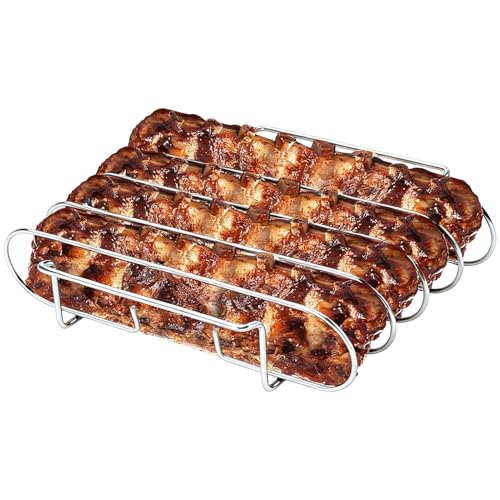 Xijobido Rib Racks for Grilling - 4-Slot Non-Stick Convenient Grill Stand - BBQ Accessories Rib Rack Roaster,for Home Kitchen Barbecue Outdoor Camping