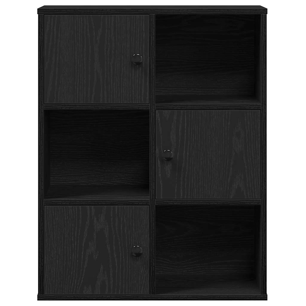 Bücherregal Schwarz Eichen-Optik Holzwerkstoff 60x24x76,5 cm Wandregal mit Flexibler Tür, Stauraum für Bücher, Büro und Sammlungen