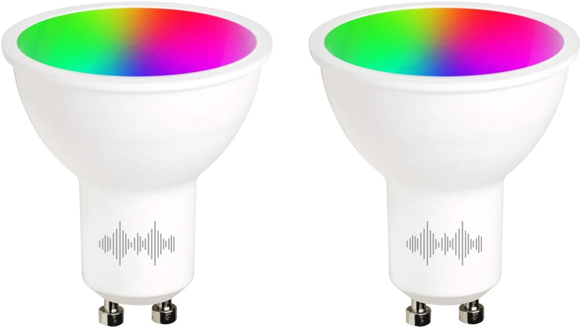 GU10 LED Smart, WiFi Light Bulb Compatible with Alexa Google Home, RGBCW Color Changing, Cool Warm White Light Dimmable, No Hub Required, 40W Equivalent, RGB+2700K-6500K, 2PCS