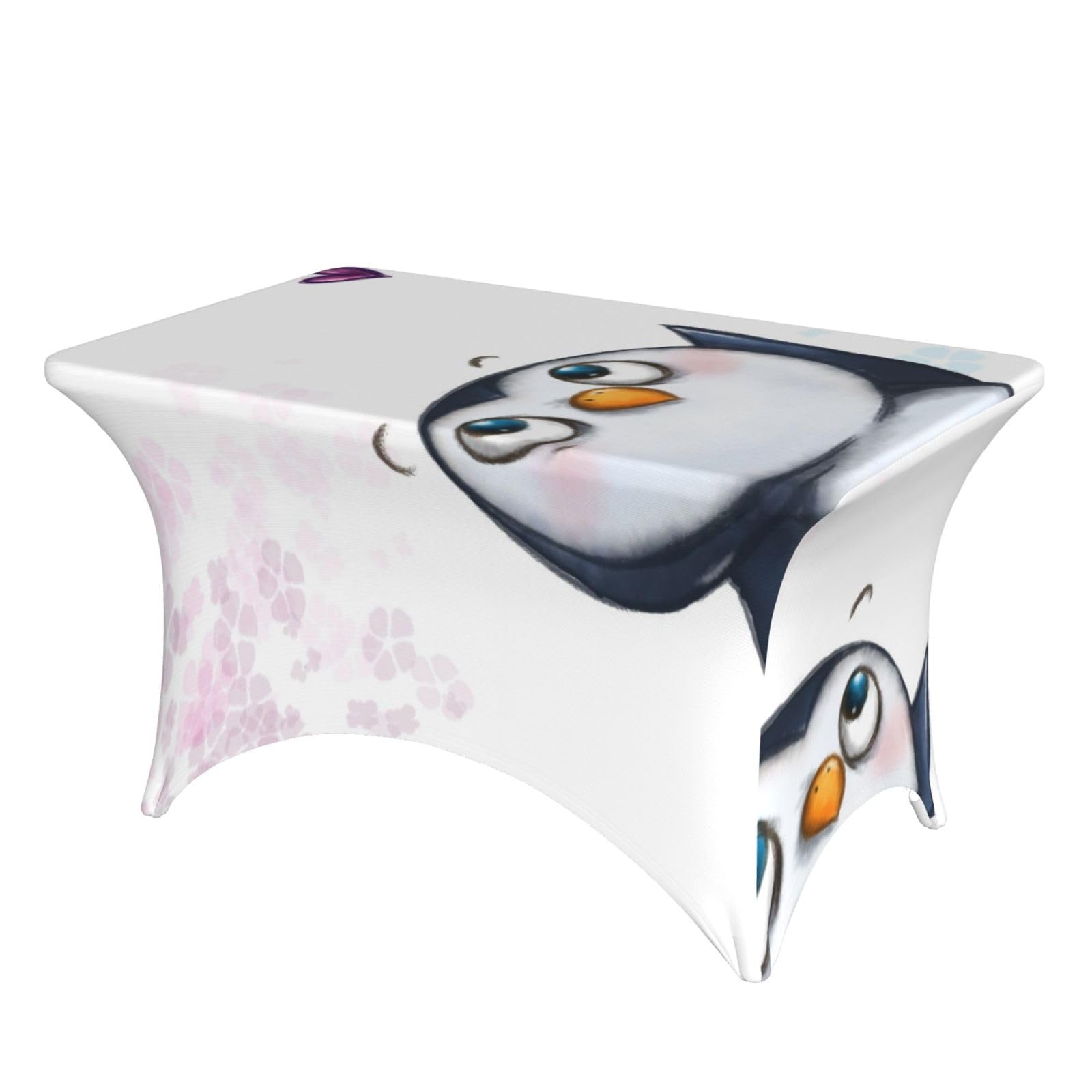 Dcehgew I Love Penguins 4Ft Spandex Rectangular Table Cloth, Printed Fitted Elastic Tablecloths Washable Table Cover For Event, Wedding, Banquet & Party