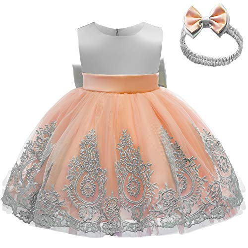 Cmmchaah Little Girls Christmas Dresses Kids Toddler Formal Easter Ball Gown Birthday Pageant Dress(Grey+Orange,100) #TOP2