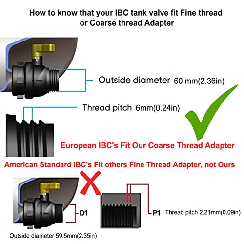 275-330 Gallon Tote Water Tank Adapter 2" Coarse Thread Brass Hose Faucet Valve Garden Hose Connector Replacement Ibc Tote Valve Fitting Parts(Not Fine Thread! Coarse Thread Common On European Ibc) #TOP6