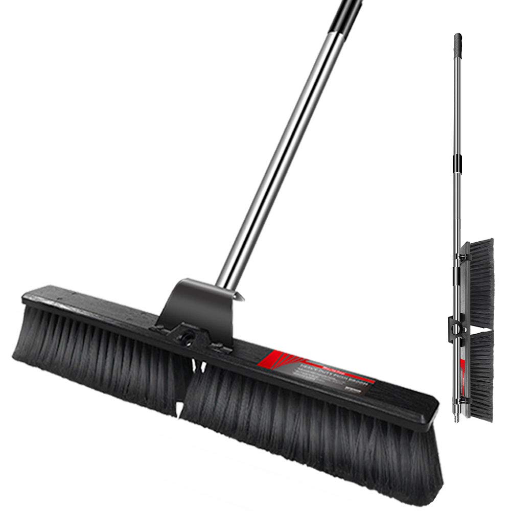 24" Push Broom Wide Outdoor Stiff Sweeping Broom with Stiff Bristles