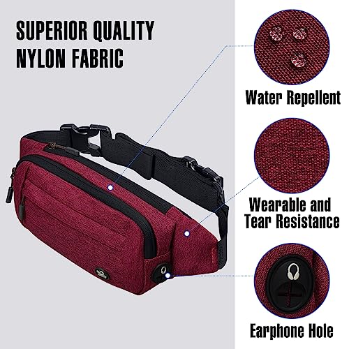 Waterfly Bumbags Waist Fanny Pack Ladies Fashion Bum Bag with Adjustable Belt for Sport Running Hiking Jogging Girls Women Men (Dark Red) - Image 2
