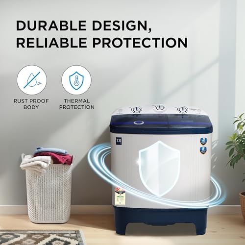 Image of Midea 7 kg 5 Star Semi Automatic Top Load Washing Machine Blue (MWMSA070PPG(BW), Rat Away Feature)