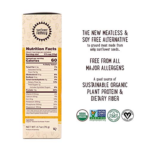 Sunflowerfamily® Organic Sunflower Haché - 6 Pack - Plant Based Meat Substitute - Certified Organic, Sunflower Texture Protein #TOP1