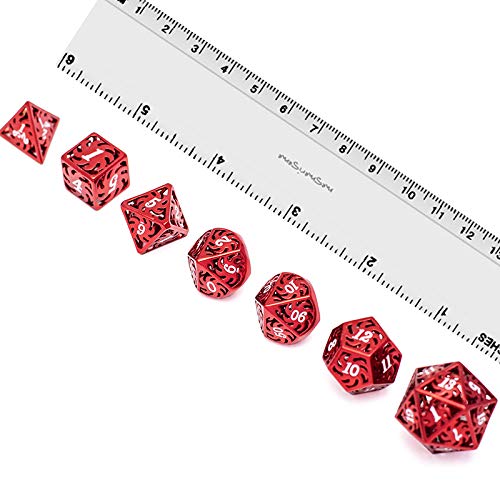 DND Metal Dice Set 7pcs Dungeon Dragon Dice, Punk Style RPG Games Math Teaching DND Dice, Metal dice Set d&d (Red)