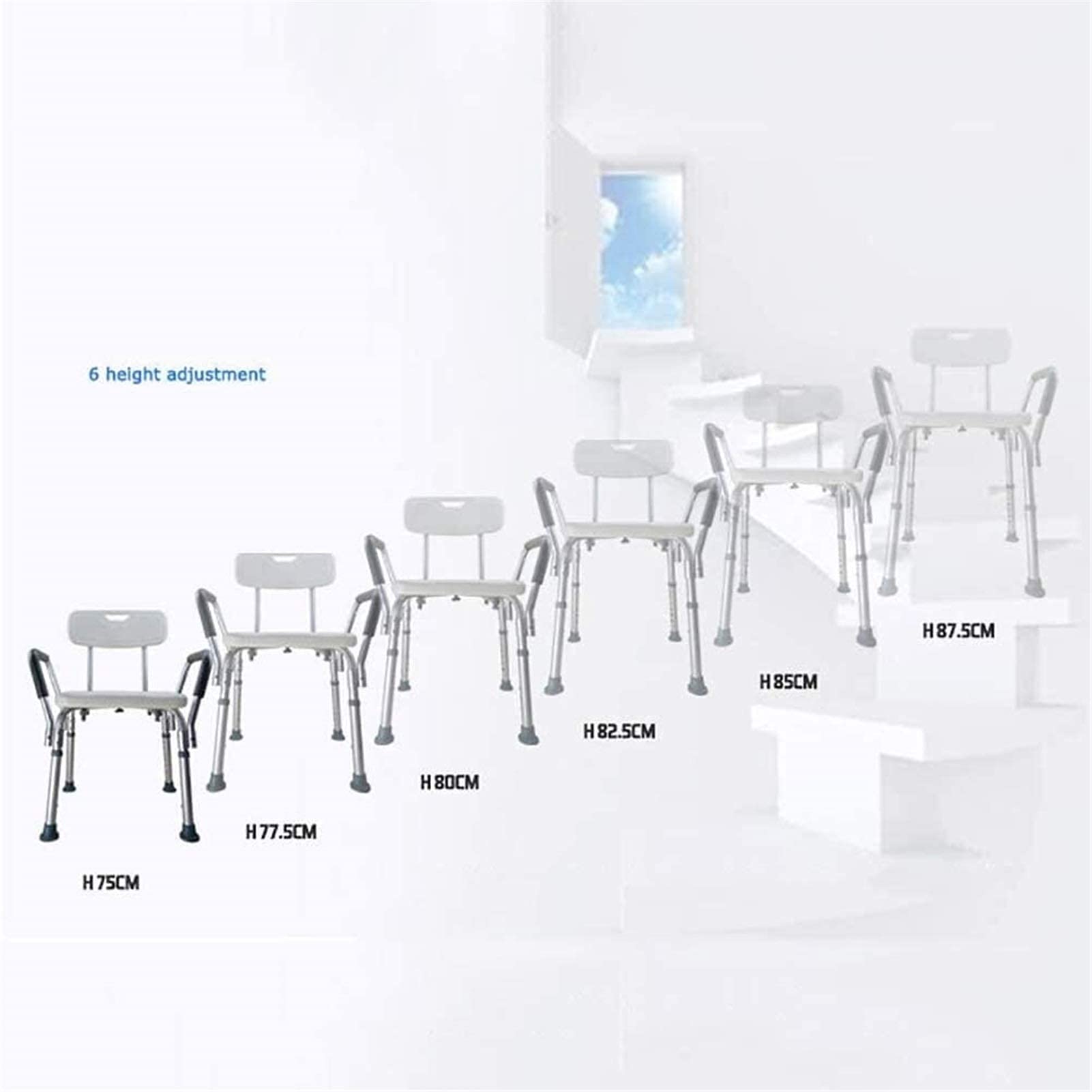 Asiento de Ducha, Asiento de Ducha, Silla de baño con reposabrazos y Respaldo, Taburete de Ducha Ajustable Antideslizante para Adultos, Banco de Ducha para Ancianos, Silla de baño