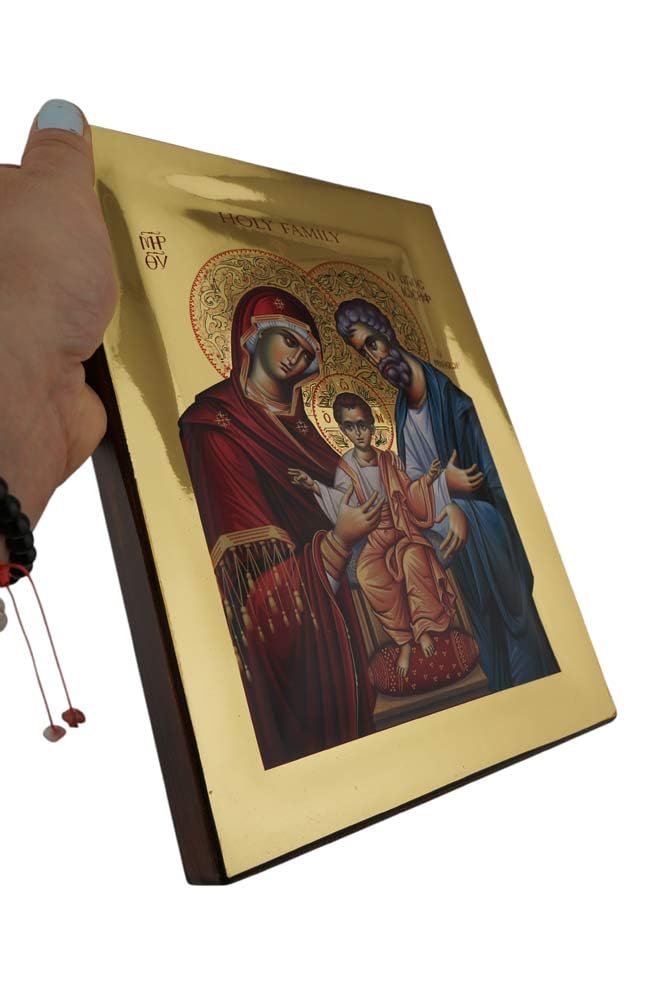 BlessedMart Heilige Familie Ikone - orthodoxe byzantinische Ikone handgefertigt auf natürlichem Massivholz Geschenk fertig - Versand in einer Box