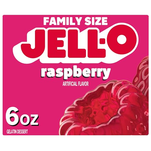 Jell-O Raspberry Gelatin Dessert Mix, Family Size, 6 oz Box