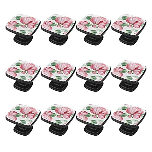 12-pack 3 cm kristallglas + ABS för gör-det-själv projekt kök vardagsrum möbler dekoration, pion blommor akvarell botanisk rosa