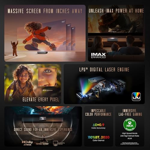 Image of Hisense PX3-PRO Ultra Short Throw Triple Laser Projector, 4K UHD, 80 inch - 150 inch, 3,000 Lumens, 3000:1 Contrast, Dolby Vision & Atmos, IMAX Enhanced, 240 High Refresh Rate, Google TV, Designed for Xbox