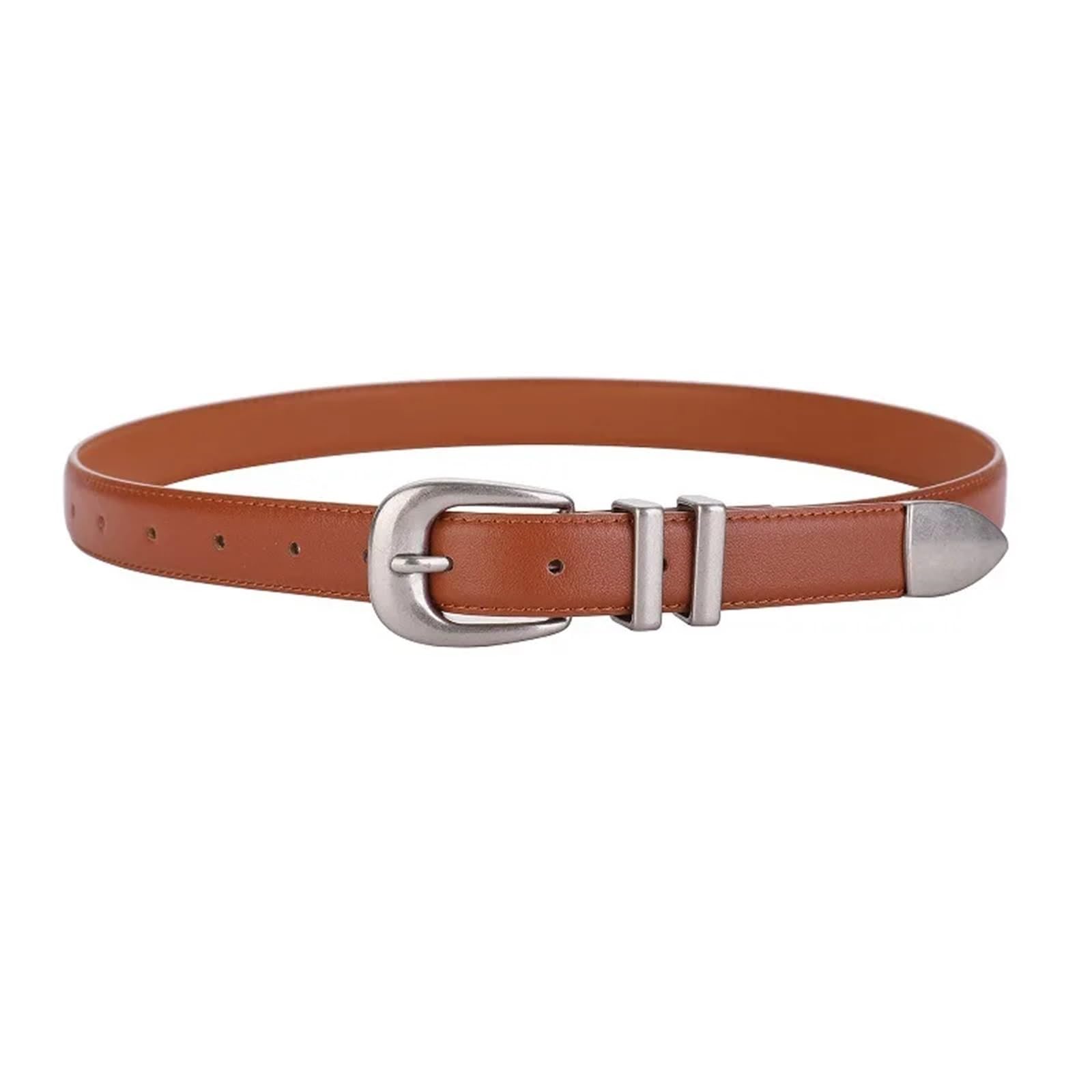 2 pièces ceintures for femmes en cuir véritable de robe boucle argent ceinture mince Vintage Pour Femme