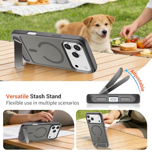 Image of SUPFINE Magnetic for iPhone 17 Pro Case Translucent Matte Phone Cover | (Built-in Invisible Kickstand)(Compatible with MagSafe)(Military Grade Drop Protection) Gray