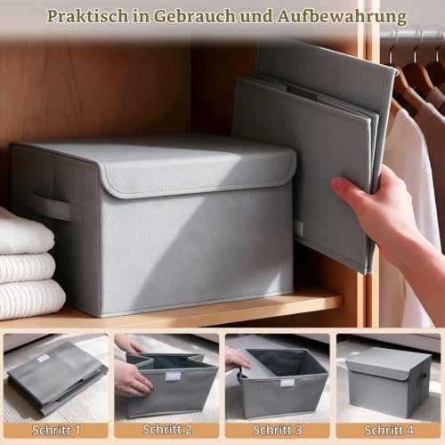 GUOHNHE Aufbewahrungsbox mit Deckel für Regal, Grau, 26x20x17 cm, 4 Stück – Ansicht 5