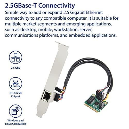 Image of IO CREST 2.5 Gigabit Ethernet Mini PCI-E Network Controller Card 10 /100 /1000 /25000 Mbps RJ45 LAN Adapter Converter for Desktop PC,SI-MPE24073
