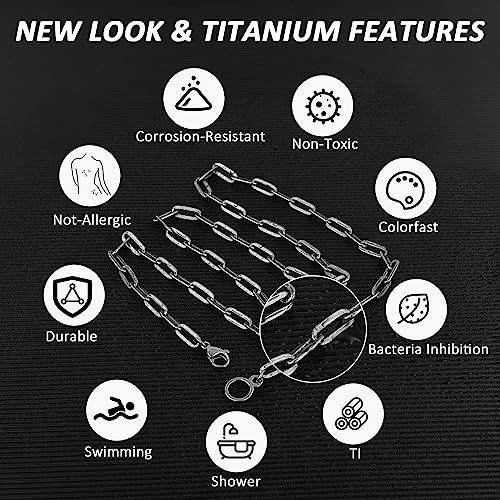 SanThree 5mm Pure Titanium Paperclip Link Chain Necklace, Skin Friendly Solid Titanium Flat Long O Chain Necklaces for Men Women Birthday Anniversary Valentines Daily Wear, 25.6 Inch2