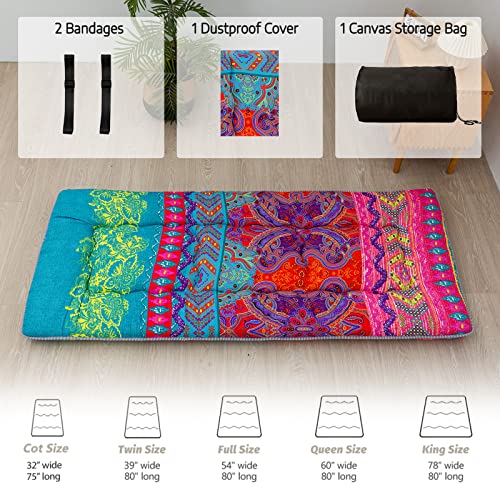 Image of MAXYOYO Bohemian Floor Bed, Japanese Futon Mattress, Narrow Twin Single Bed, Foldable Roll Up Camping Cot for Adults