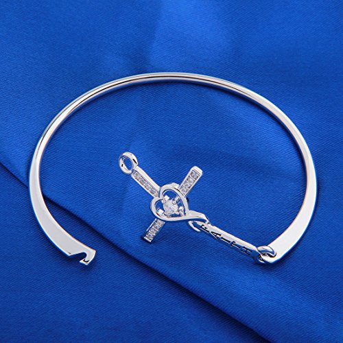Wusuaned Infinity Love Heart God Cross With Faith Inscription Christian Bracelet Religious Gift For Women Girls (Faith Cross Bracelet Silver) #TOP3