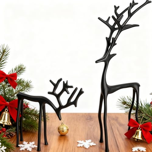 Set of 2 Black Reindeer Christmas Decor Metal Reindeer Statues Black Finish European-Style Modern Reindeers Christmas Tabletop Decoration for Mantel Living Room Bedroom Home Decor
