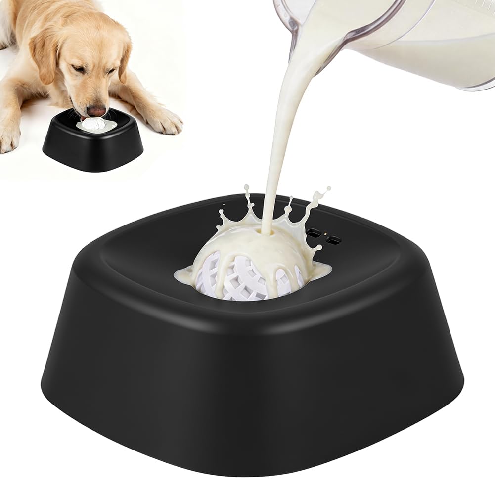 OSDUE Slow Feeder Dog Bowl, Dog Lick Bowl for Liquid Wet Food, Anti-Slip Treat Toy Bone Broth Yogurt Dogs Bowls with Dogs Lick Ball for Large Medium Small Puppy Breeds (Black)