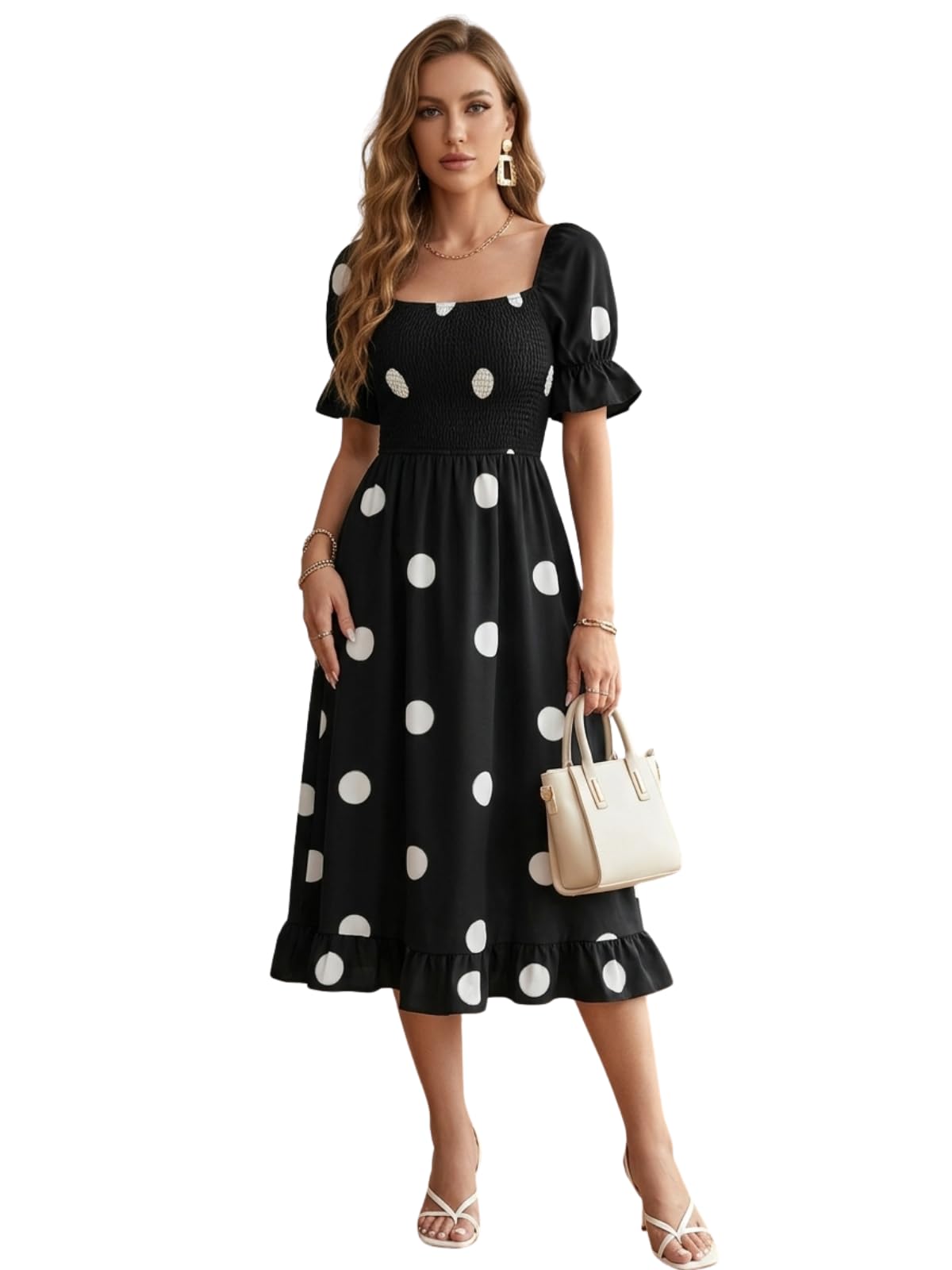 leriya fashion Dress for Women | Western Square Neck One Piece Dress for Woman midi | Casual Summer Dresses for Beach & Stylish Party Outifits Puff Sleeve-picture-27