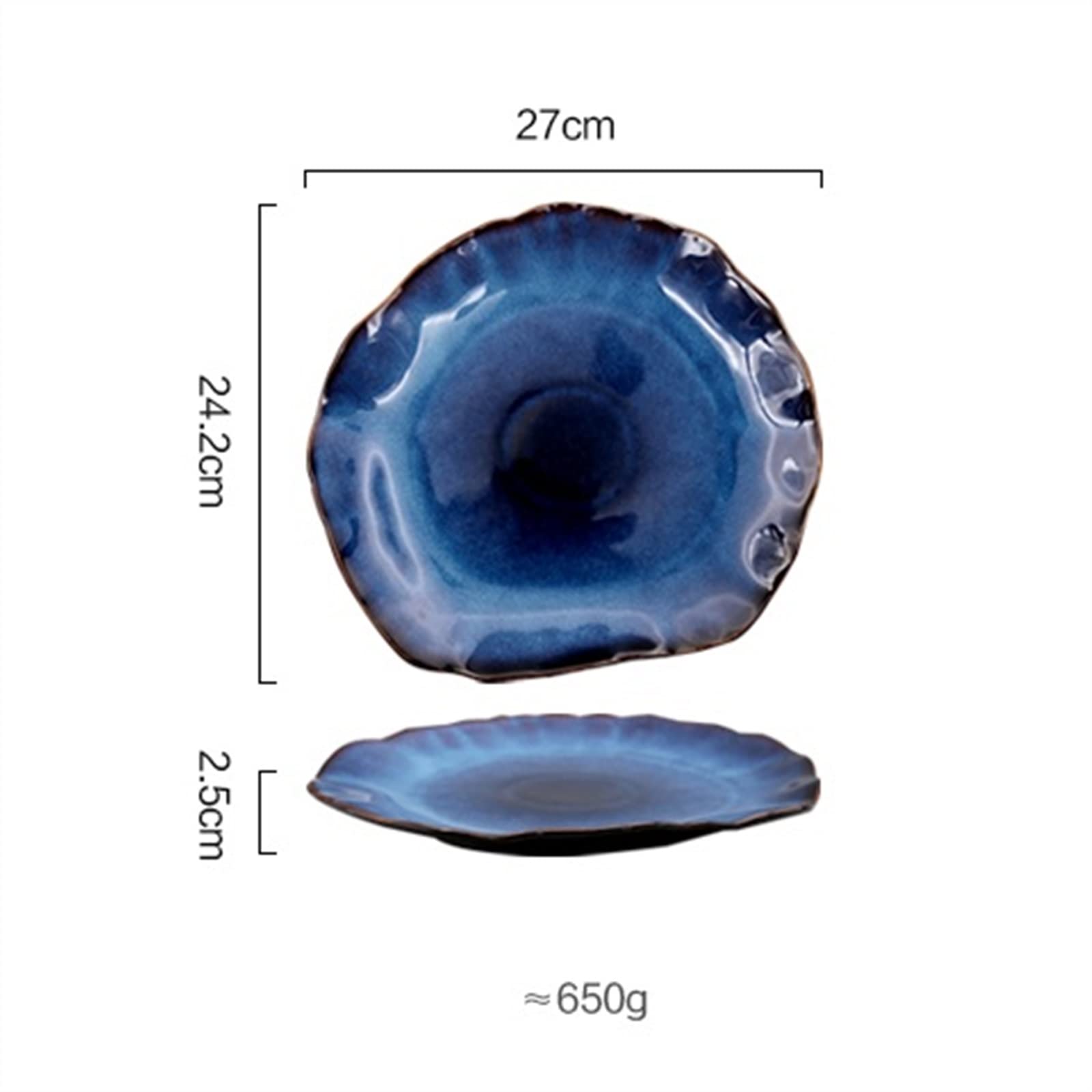 Platos Llanos Platos de cerámica Plato Plano Irregular Azul Profundo Plato de cerámica Decoración del hogar Vajilla Bandeja de vajilla Suministros de Cocina del Hotel 2 Piezas Platos postre(27cm)