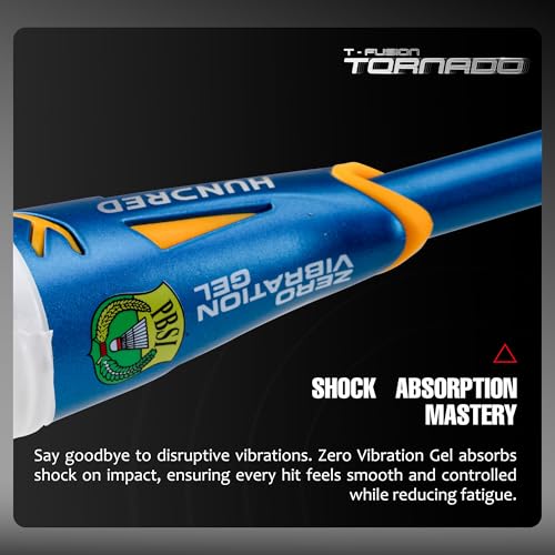 Image of Hundred T-Fusion Tornado Badminton Racket with Full Cover | ≤32 lbs | Performance Racket | Sturdy Frame & Smooth Swing | Offensive Shots & Fast Game