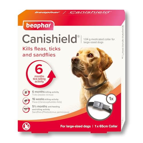 Beaphar - Canishield® Medicated Flea & Tick Collar for Large Dogs - Kills Fleas, Ticks & Sandflies - 4-6 Months Long-Lasting Protection - Vet Strength Flea Treatment - Adjustable Collar up to 65cm