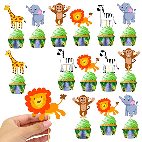 Image of PARTY PROPZ JUNGLE THEME CUPCAKE TOPPERS CAKE DECORATION SUPPLIES 14 PCS