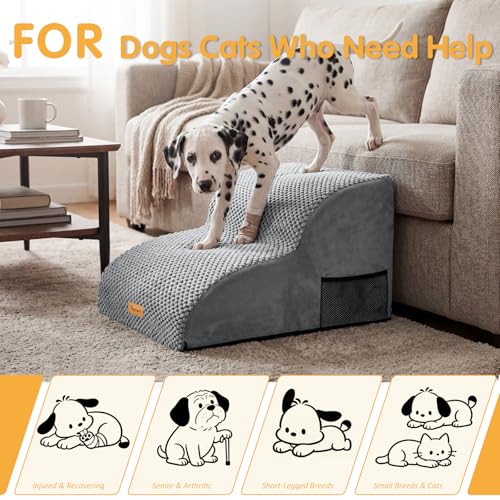 Image of Topmart High Density Extended Foam Dog Ramp&Steps 2 Tiers,11.8 inch High | Non-Slip Dog Stairs,Soft Foam Pet Ladder with Removable Cover,Best for Injured,Older Cats,Pets with Joint Pain
