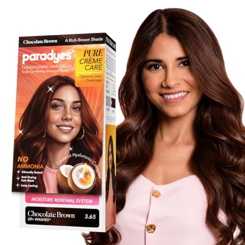 Image of Paradyes Pure Creme Care No Ammonia Hair Color Chocolate Brown 3.65 | Long-Lasting Creme Formula | Grey Coverage | Coconut Milk + Almond Oil + Hyaluronic Complex | Smooth & Shiny Finish | 60g+10 ml