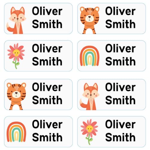 StiKiddo® 60 Premium Personalised Name Labels for Clothes & Items - Ideal for Clothing, Lunch Boxes & Items for Nursery, School & Daycare - No-Iron, Washable Stick-On Tags for Kids - White