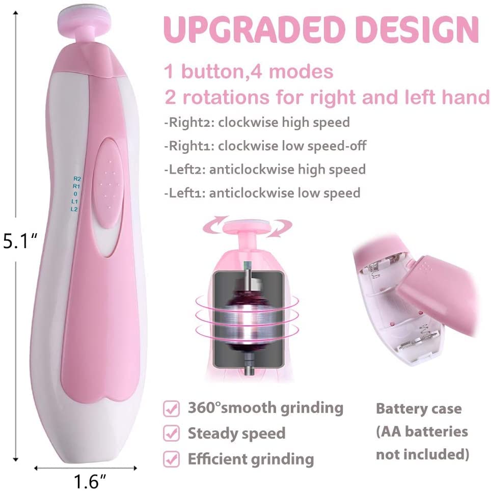 Image of H HANUMANT Enterprise Baby Nail Trimmer Electric Safe Baby Nail Clippers, Manicure Set, Trim Polish Grooming kit for Newborn Toddler or Adults Toes Fingernails, Pink