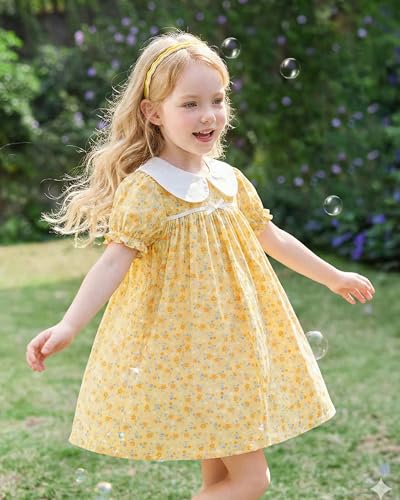Image of Kucnuzki Baby Girl Clothes Cute Spring Summer Sun Dresses Toddler Casual Puff Sleeve Floral Dress Girls Summer Outfits