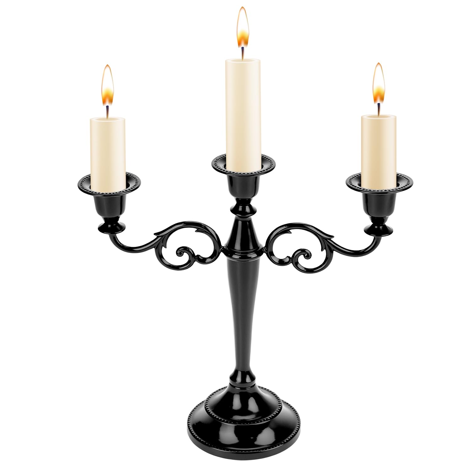 QWORK® Portacandele Nero a 3 Braccia - Candelabro Vintage Moderno per Matrimoni e Decorazioni per la Casa