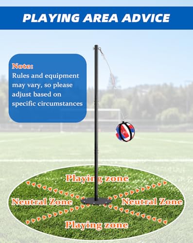 Arejonner Tetherball Set with Heavy-Duty Adjustable Pole (Up to 8ft), Soft-Touch Ball & 5-Prong Base - Professional Outdoor Game for Backyard, Lawn, Beach - Includes Ball, Rope, Pole & Base for Kids