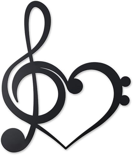 KOYILTD Decoración de pared de metal negro con corazón, decoración de notas musicales, decoración de pared de corazón, arte de pared para sala de