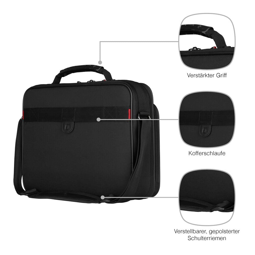 WENGER Legacy 16 Laptop-Tasche zum Umhängen, Notebook bis 16 Zoll, Aktentasche, Organizer, 15 l, Damen Herren, Büro Business-Reisen Uni, Schwarz, 600647